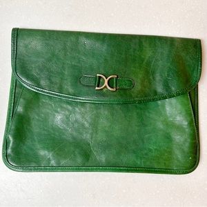 Vintage Green Leather Envelope Clutch Purse